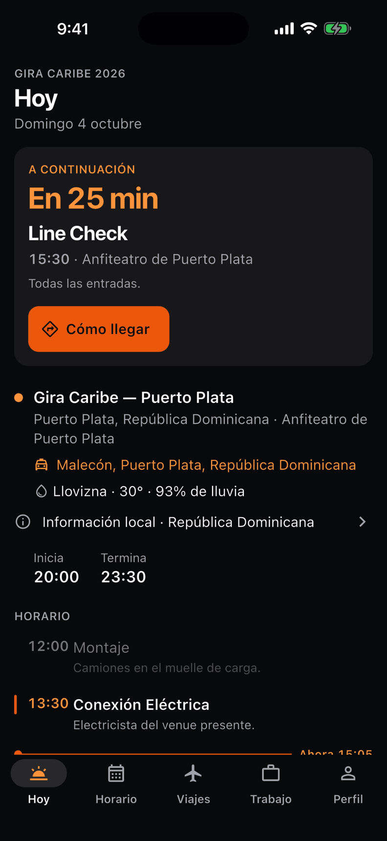 La pestaña Hoy de la app Crewik, con la cuenta atrás de la próxima línea